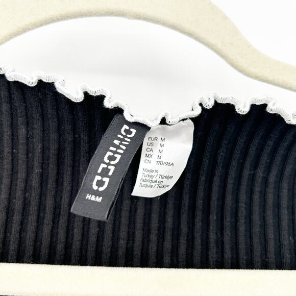 H&M Divided Womens Wednesdaycore Goth Square Neck Ribbed Mini Dress Size M Black - Picture 4 of 7